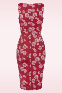 Topvintage Boutique Collection - Topvintage exklusiv ~ 50er Jahre Adriana Floral ärmelloses Bleistiftkleid in Rot 3
