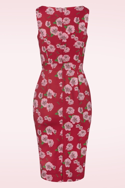 Topvintage Boutique Collection - Topvintage exclusive ~ Adriana Floral Sleeveless Pencil Dress Années 50 en Rouge 3