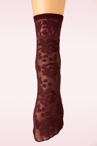 Marcmarcs - 50s Flower Socks in Burgundy 3