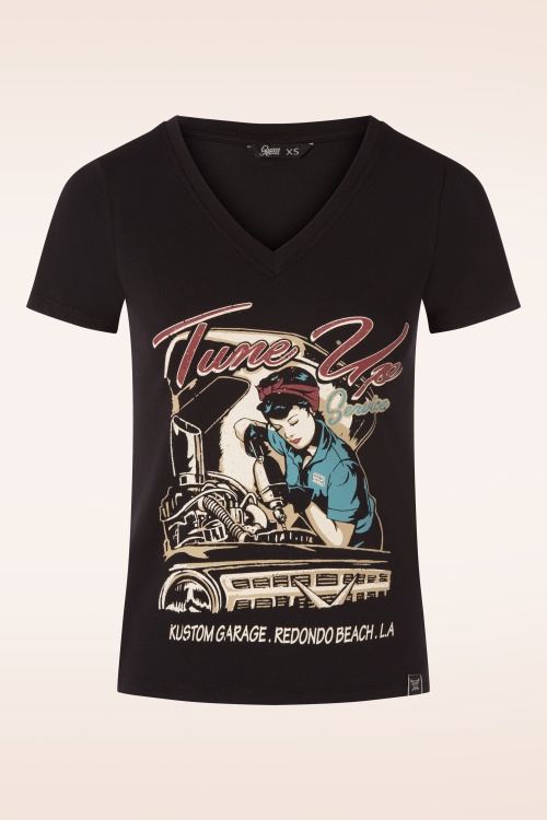 Queen Kerosin - Classic Tune Up T-Shirt Années 50 en Noir