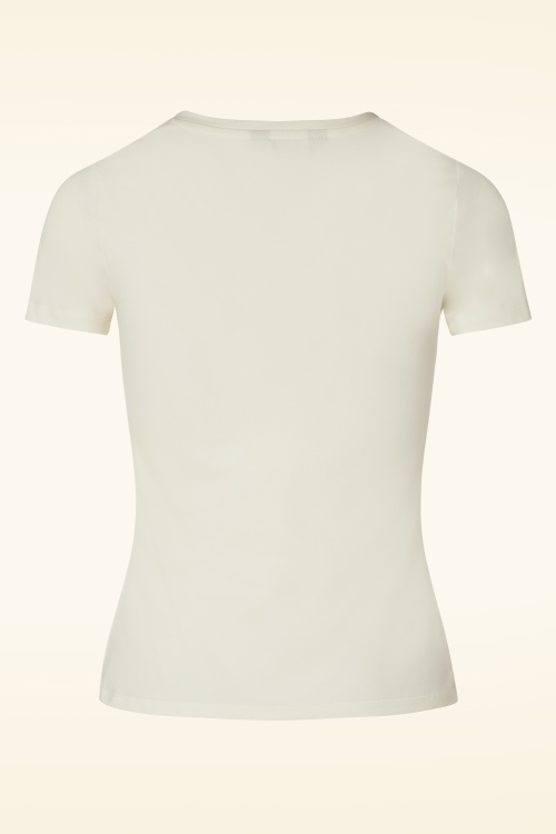 Queen Kerosin - Tune Up T-Shirt Années 50 en Blanc Cassé 2