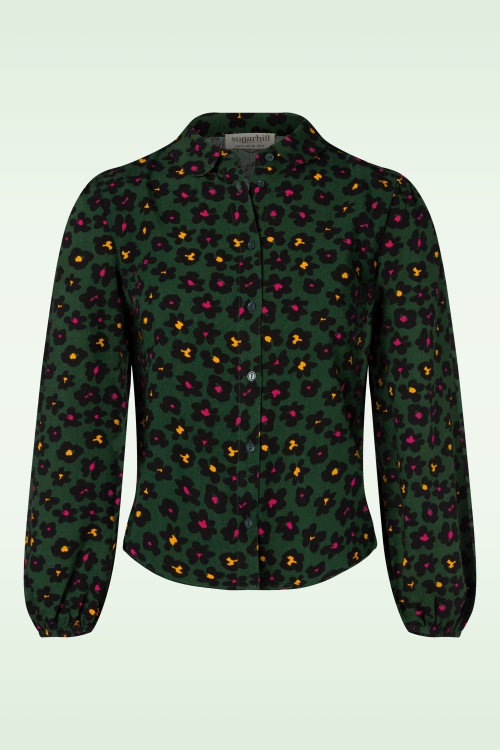 Sugarhill Brighton - 60s Liza Painted Floral Blouse in Green