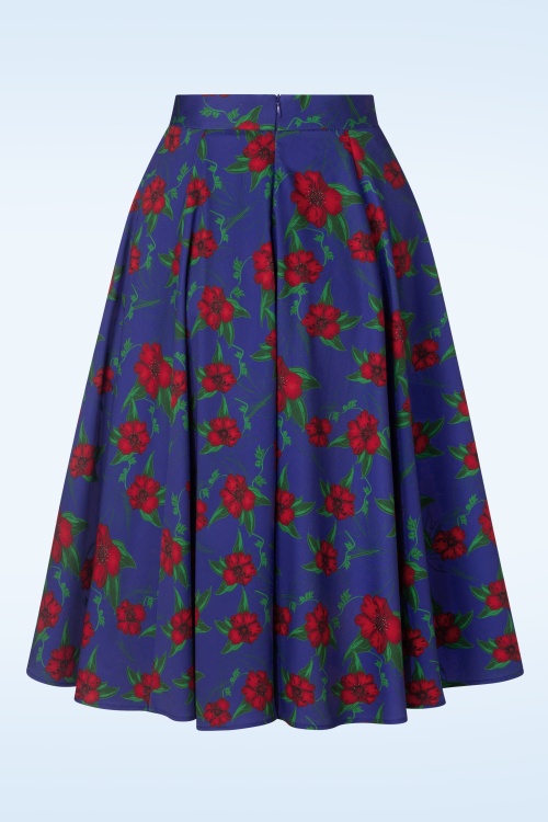 Topvintage Boutique Collection - Topvintage exclusive ~ Adriana Floral Swing Skirt Années 50 en Bleu Foncé 3