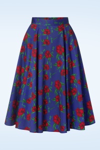 Topvintage Boutique Collection - Exclusief bij Topvintage ~ Adriana Floral Swing Rok in donkerblauw 2