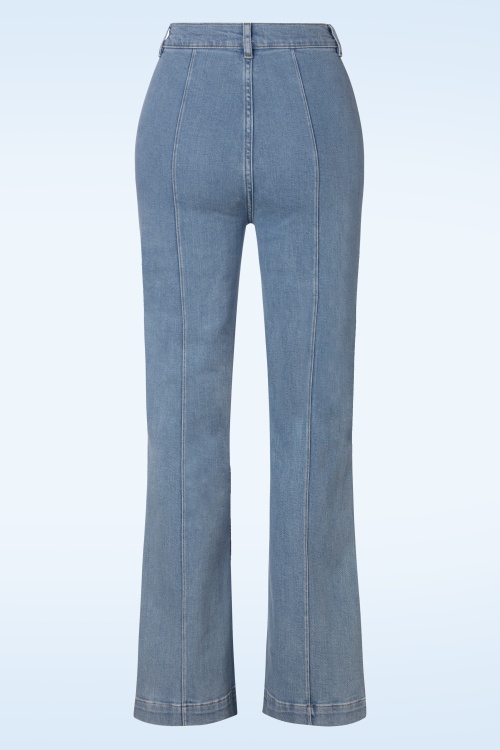 King Louie - Ella Pintuck Strata Denim Pants Années 70 en Bleu Céleste 2