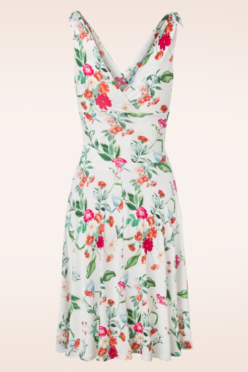 Vintage Chic for Topvintage - Grecian bloemen en vogel jurk in ivoor 2