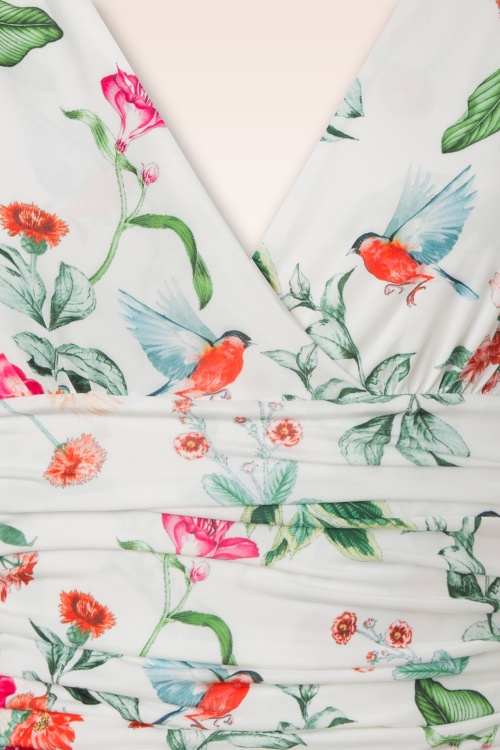 Vintage Chic for Topvintage - Grecian bloemen en vogel jurk in ivoor 3