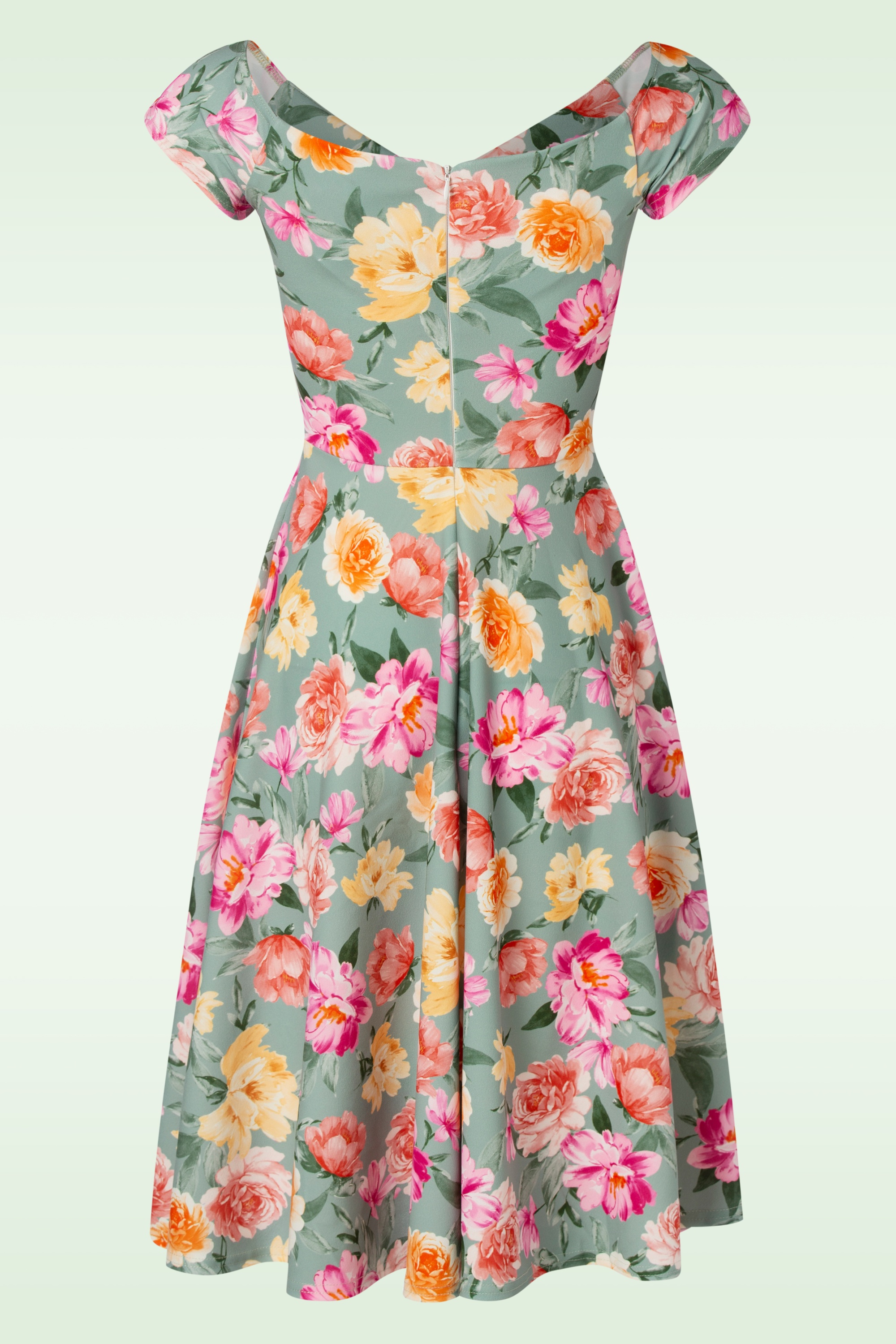 Vintage Chic for Topvintage - Nora floral swing jurk in saliegroen 2