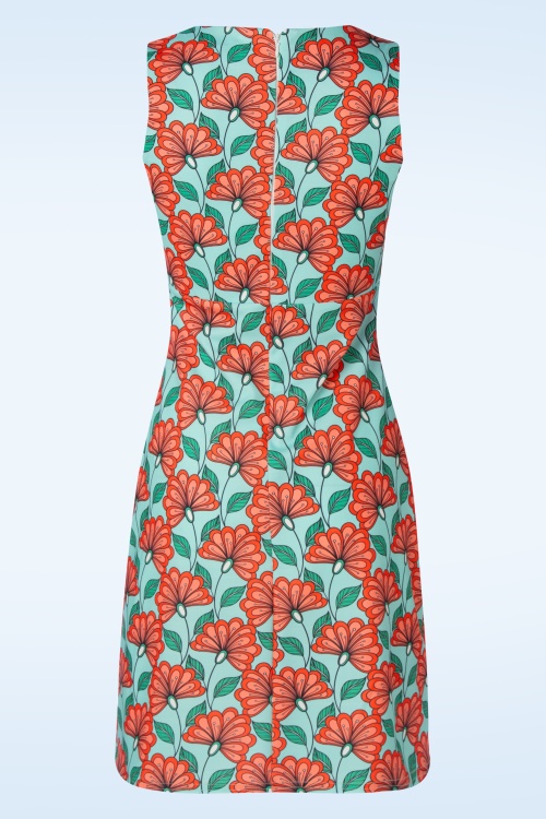 Vintage Chic for Topvintage - Betty floral jurk in turquoise en oranje 2