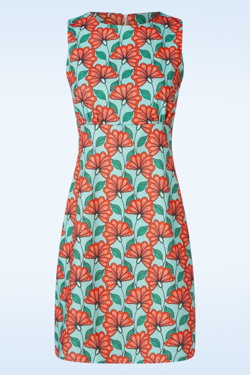 Vintage Chic for Topvintage - Betty floral jurk in turquoise en oranje