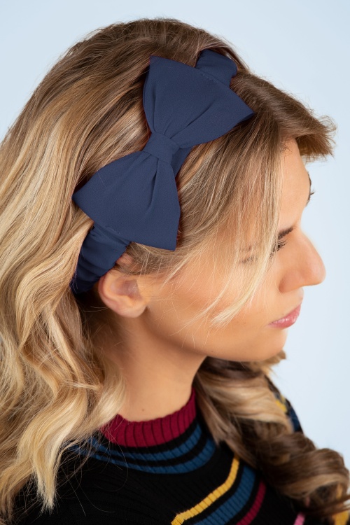 Banned Retro - 50s Dionne Bow Head Band in Navy 3