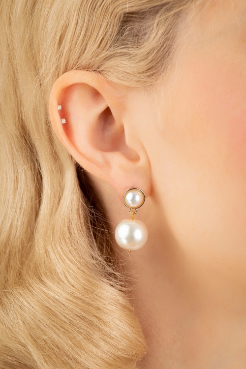 Sweet Cherry - 50s Classy Pearl Earrings in Ivory