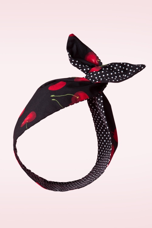 Be Bop a Hairbands - I Want Cherries And Polkadots In My Hair Scarf Années 50 en Noir 2