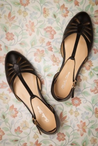Charlie Stone - 50s Singapore T-Strap Flats in Black  4
