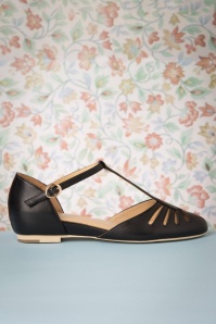 Charlie Stone - 50s Singapore T-Strap Flats in Black 