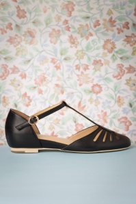 Charlie Stone - Singapore T-Strap Flats Années 50 en Noir