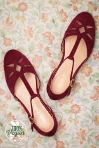 Charlie Stone - 50s London T-Strap Flats in Wine Red 4