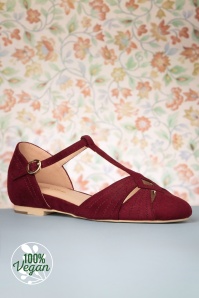 Charlie Stone - 50s London T-Strap Flats in Wine Red 7