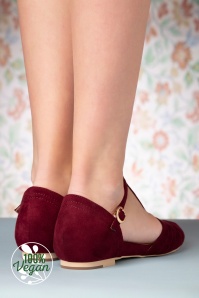 Charlie Stone - 50s London T-Strap Flats in Wine Red 8