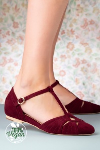 Charlie Stone - 50s London T-Strap Flats in Wine Red 5
