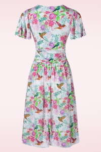 Vintage Chic for Topvintage - Robe à motif fleurs et colibris Sadie Swing en blanc 2