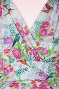 Vintage Chic for Topvintage - Robe à motif fleurs et colibris Sadie Swing en blanc 3