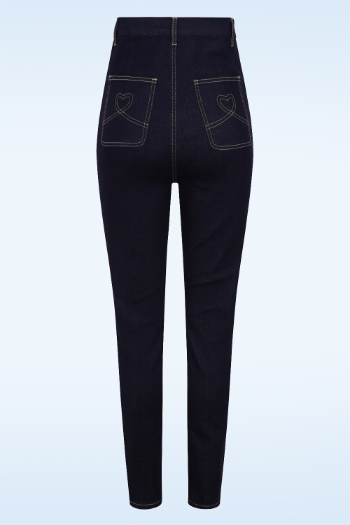Collectif Clothing - Lulu Skinny Jeans Années 50 en Bleu Marine 3