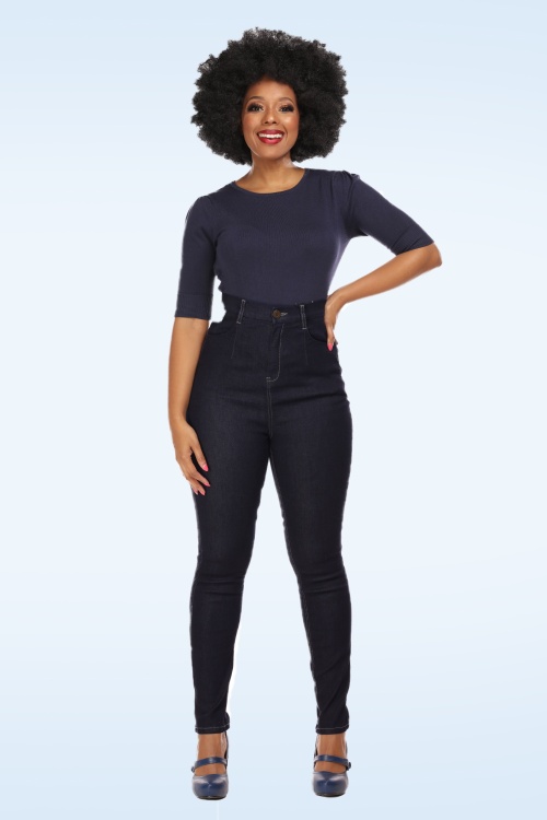 Collectif Clothing - 50s Lulu Skinny Jeans in Navy
