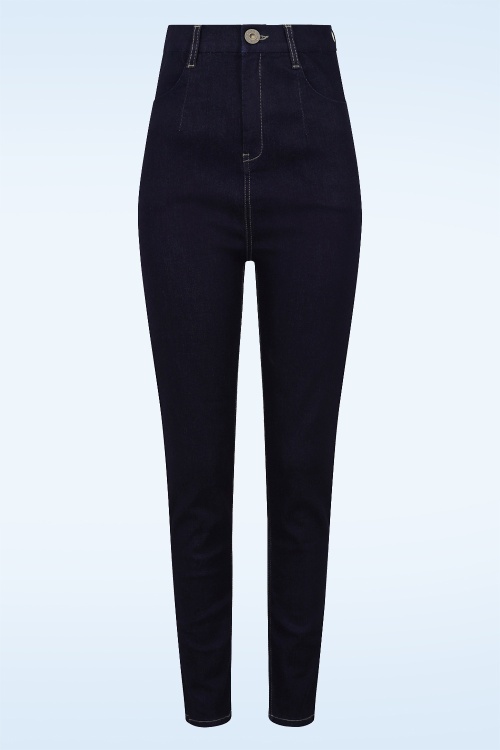 Collectif Clothing - Lulu Skinny Jeans Années 50 en Bleu Marine 2