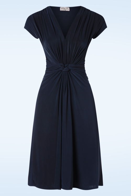 Vintage Chic for Topvintage - Robe corolle à noeud Suki en bleu marine