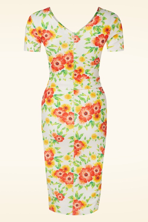 Vintage Chic for Topvintage - Evie Floral pencil jurk in wit en oranje 2
