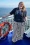 Banned Retro - Sally Stripe pantalon in marineblauw
