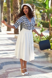 Miss Candyfloss - Efrona Lee pleated tartan blouse in marineblauw en wit 2