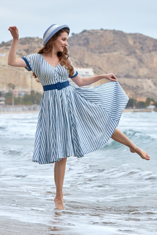 Miss Candyfloss - Meredith Lee Striped Swing Dress in Navy and White