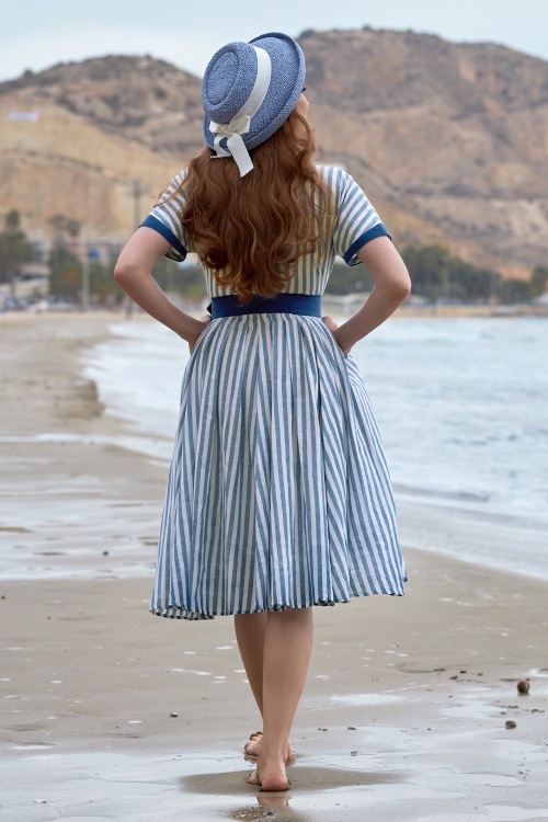 Miss Candyfloss - Meredith Lee Striped Swing Dress in Navy and White 2