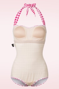 Esther Williams - Classic One Piece Gingham badpak in frambozenrood en wit 4