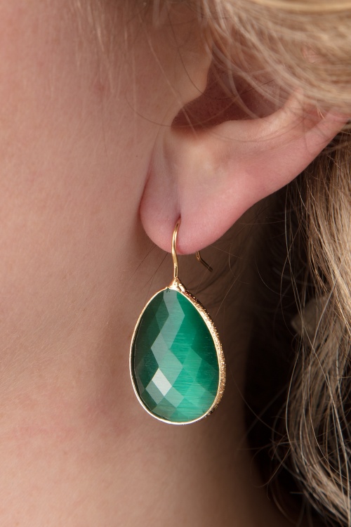 Day&Eve by Go Dutch Label - 50s Lavina Stone Drop Earrings in Emerald