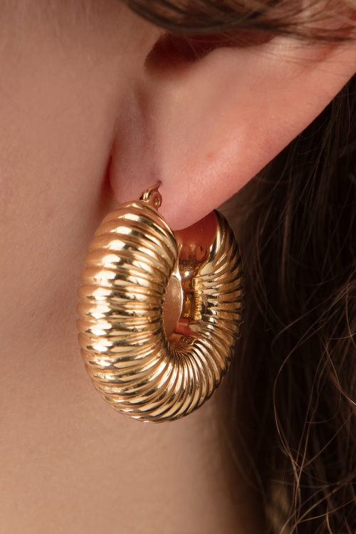 Topvintage Boutique Collection - Caterpillar Hoop Earrings in Gold