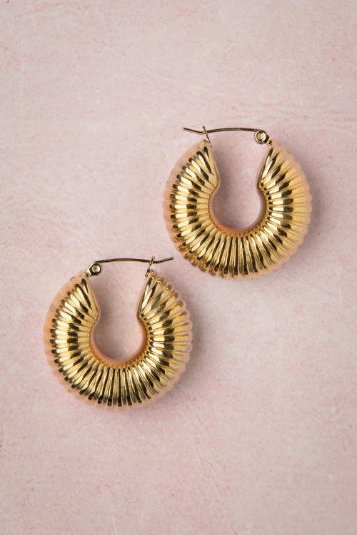 Topvintage Boutique Collection - Caterpillar Hoop Earrings in Gold 2