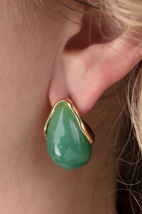 Topvintage Boutique Collection - 60s Molly Earrings in Gold and Green