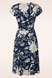 Vintage Chic for Topvintage - Suki knotted floral swing jurk in marineblauw en gebroken wit 2