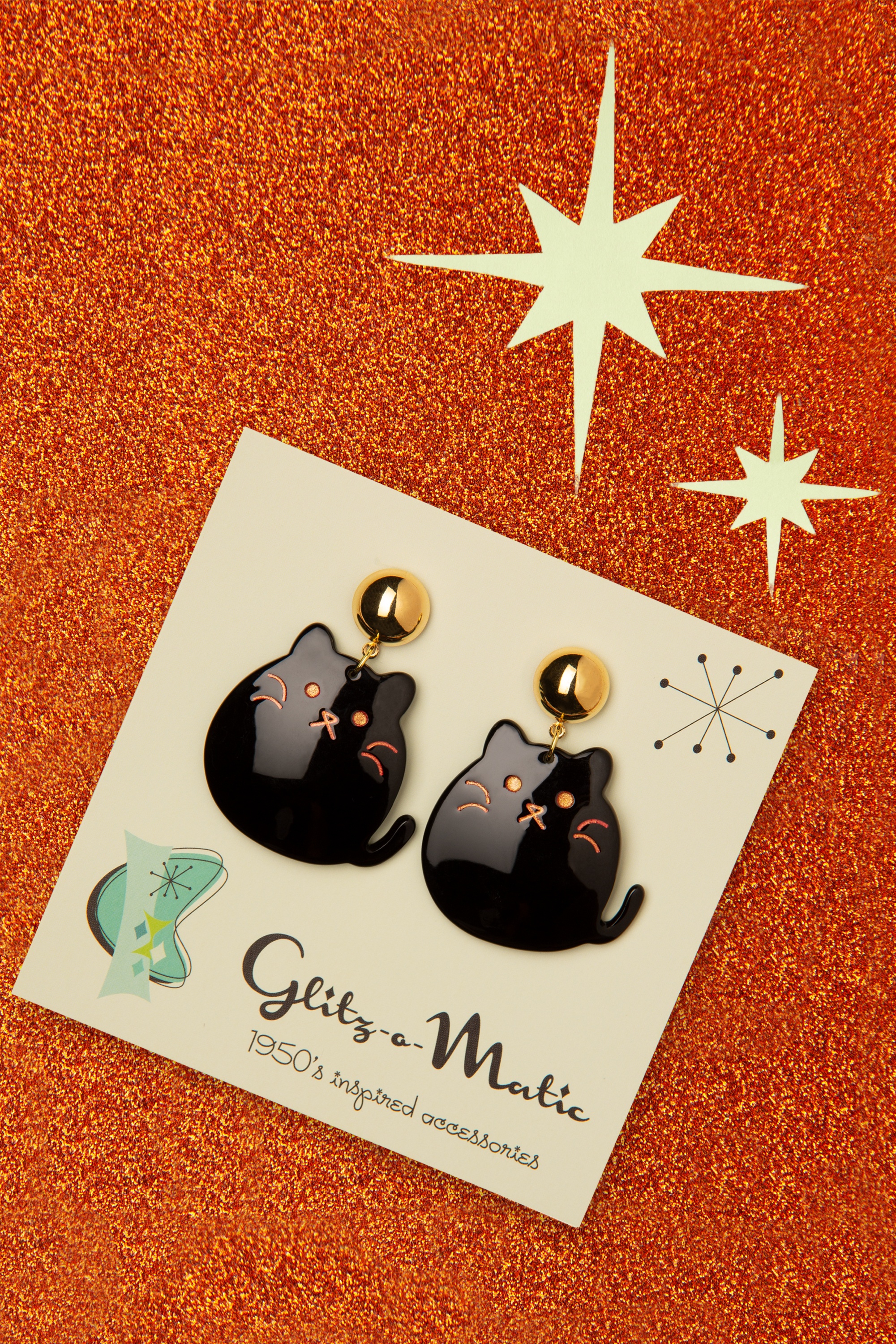 Glitz-o-Matic - Schattige Kitty Oorbellen in Zwart en Goud 2