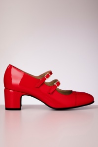 La Veintinueve - Marcela Leather Block Heel Pumps in Patent Red