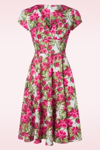 Vintage Chic for Topvintage - Miley floral swing jurk in wit en fuchsia