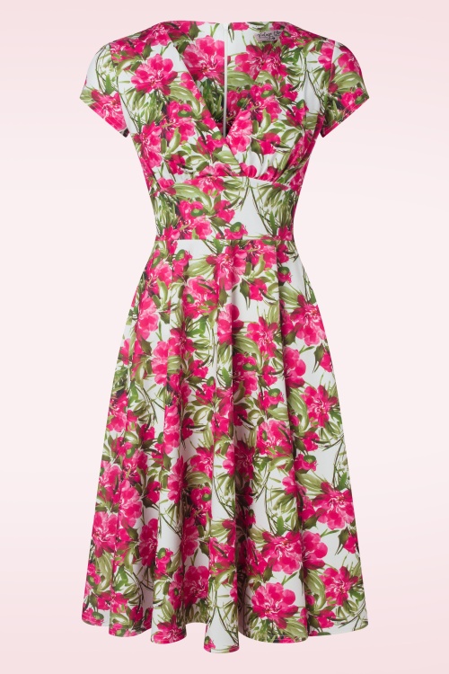 Vintage Chic for Topvintage - Miley Floral Swing Dress in White and Fuchsia 