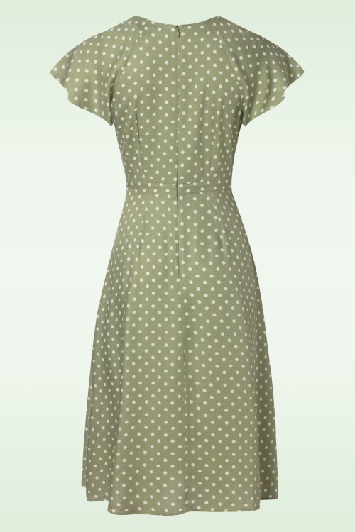 Collectif Clothing - Cherylin Vintage Polka Dress in Sage Green 2