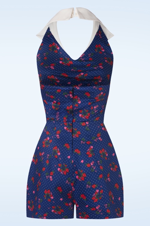 Collectif Clothing - Lola Mixed Berries playsuit in navyblauw 2