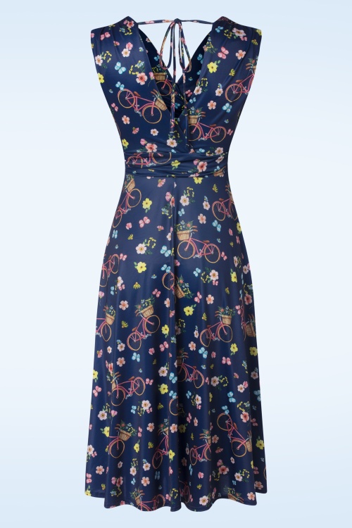 Vintage Chic for Topvintage - Jane floral bicycle swing jurk in marineblauw 2