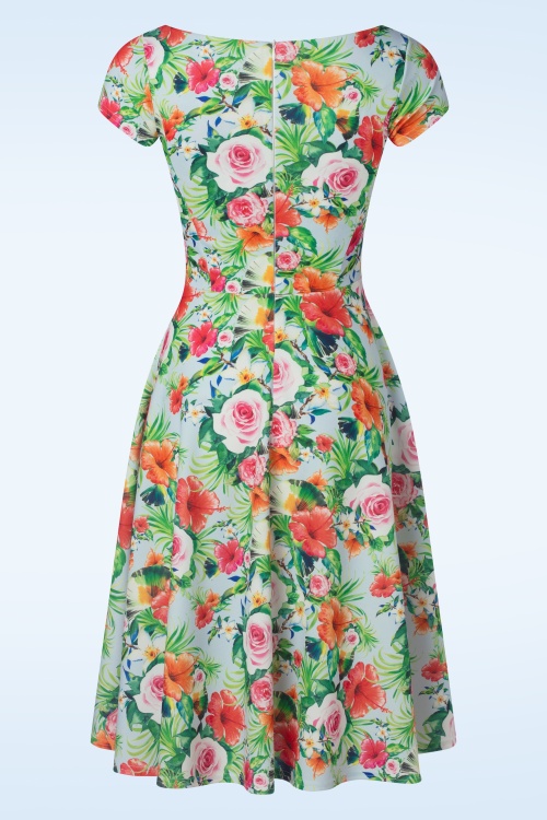 Vintage Chic for Topvintage - Blythe Tropical Floral Swing Dress in Pale Blue 2