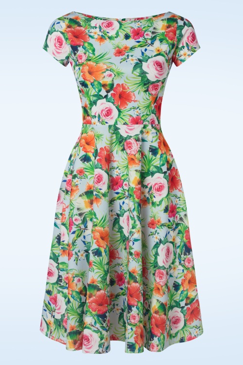 Vintage Chic for Topvintage - Blythe Tropical Floral Swing Kleid in Hellblau